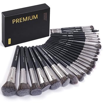 MAANGE Brochas de maquillaje, 25 piezas, juego de brochas de maquillaje de alta calidad, corrector sintético para rubor, base, sombra de ojos, pinceles de maquillaje profesional con caja de regalo (negro)