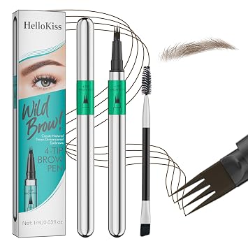 Lápices de cejas para mujer, 4 puntas precisas, microblade impermeable, para crear sin esfuerzo el cabello como las cejas naturales, no se seca y dura todo el día (marrón oscuro)