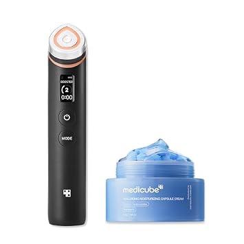 medicube Juego de dispositivos faciales de hidratación y calma: Booster Pro Black and Hyaluronic Acid Capsule Cream | para un cuidado radiante y más firme y calmante para el cuidado de la piel coreano