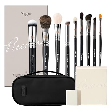 Piccasso Juego de brochas de maquillaje profesional, kit de brochas de belleza coreana para ojos y labios con base, corrector, rubor, iluminador, sombra de ojos, contorno, delineador de ojos, cepillos