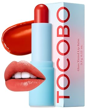 TOCOBO Bálsamo labial tintado de vidrio 013 Rojo Mandarina 0.67 oz / 19g | Bálsamo labial vegano hidratante con brillo y color transparente intenso