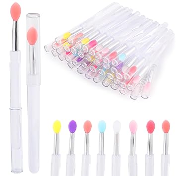 40 cepillos de labios con tapa, cepillos aplicadores reutilizables para sombra de ojos, crema de máscara de brillo de labios