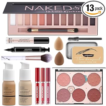 Kit de maquillaje profesional de 12 colores para mujer, sombra de ojos, base, lápiz labial, rubor, pinceles, sello delineador de ojos