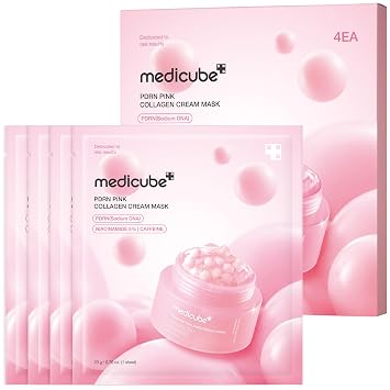 medicube PDRN - Máscara de crema de colágeno rosa, brillo duradero y