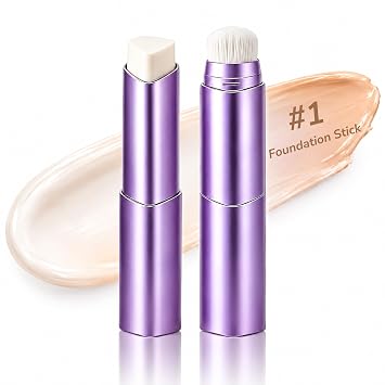 Color Changing Foundation Stick for Mature Skin, 2-in-1 Foundation with Built-in Blending Brush, Moisturizing Long-Lasting Makeup, Natural-Looking Finish, 1Pcs