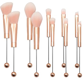 Juego de 10 brochas de maquillaje con cuentas, brochas de maquillaje para bricolaje, brochas de cuentas para sombra de ojos con cuentas (pinceles de maquillaje con cuentas, 10 piezas = 2 juegos), oro
