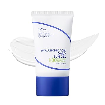 ISNTREE - Gel solar diario de ácido hialurónico SPF 30, protector solar facial coreano con ácido hialurónico, protector solar diario ligero, hidratante, sin yeso blanco, 1.69 onzas líquidas