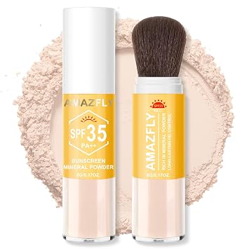 Polvo fijador de protección solar mineral, SPF 35 cepillo protector solar en polvo para cara y cuero cabelludo, de larga duración, ligero, transpirable, control de aceite, acabado mate natural (#01