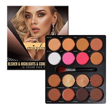 Paleta de maquillaje de 16 colores con brocha, colorete facial mate en polvo para mejillas, bronceador brillante brillante profesional de belleza facial