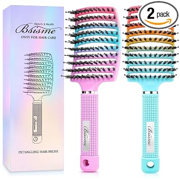 Cepillo desenredante de cerdas de jabalí, cepillo desenredante curvado y ventilado, secado más rápido, cepillo desenredante para mujeres, hombres y niños, cabello largo y rizado y grueso, hace que el