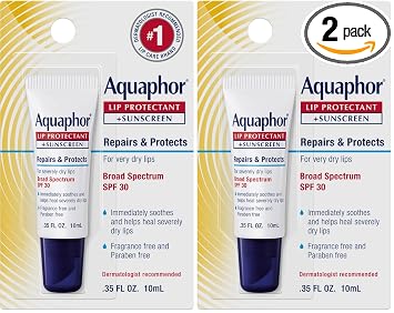 Aquaphor Bálsamo labial, reparación de labios, SPF 30 | Protector de labios | Tubo de 0.35 onzas | Paquete de 2