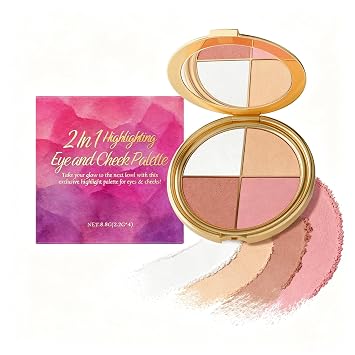 Paleta de ojos y mejillas, paleta 4 en 1 de sombra de ojos y rubor, paleta de iluminadores, tonos brillantes para ojos, mejillas, polvo de contorno, kit de paletas de maquillaje para mujeres