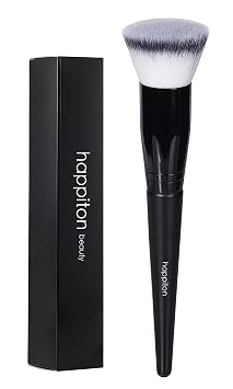 Kabuki - Brocha de maquillaje para base de maquillaje, brochas de cara plana para crema líquida o polvo impecable para pulir el corrector de punteado (negro)