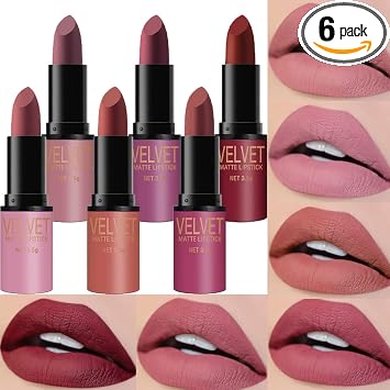 Dulele Juego de lápices labiales mate de terciopelo de 6 colores, de larga