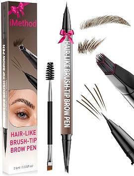 iMethod Lápiz de cejas – Lápiz de cejas, 2 en 1, delineador de ojos de doble punta de pincel Microblading 4D, lápices de cejas 4D para mujeres, de larga duración, impermeable, con cepillo para cejas, marrón oscuro