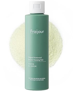 Fraijour Paquete de limpieza de enzimas de ajenjo - Limpiador facial y exfoliante coreano con enzima de papaya, AHA BHA PHA, pH bajo, elimina el acné y los poros, suaviza la textura, para todo tipo de piel, 2.82 onzas