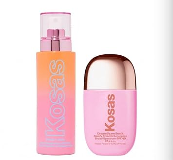 Kosas Juego de preparación para la piel, Dreambeam Sunlit SPF de tamaño completo + suero en aerosol de colágeno regordete y jugoso de tamaño completo + mascarilla hidratante coreana de primera calidad
