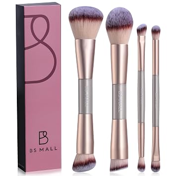 BS-MALL Juego de 4 brochas de maquillaje de doble punta, portátil, cepillo profesional de lujo para sombra de ojos, brocha correctora, brocha para rubor y brocha para base para uso diario multiusos