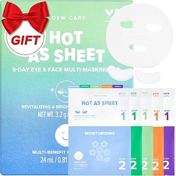 I DEW CARE Paquete variado de mascarillas de hoja de colágeno con parches para los ojos, mascarillas faciales coreanas de 5 días, mascarilla facial de colágeno hidratante, cuidado de la piel