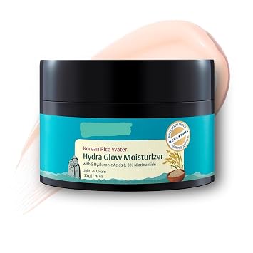 Hidratante coreano Hydra Glow de agua de arroz, 3.53 onzas, con 5 ácidos hialurónicos, 3% niacinamida, 5 ceramidas, gel ligero sin aceite, todo tipo de piel