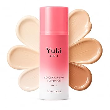 Yuki - Base de maquillaje 4 en 1 que cambia de color, ligera, se ajusta automáticamente, para todo tipo de piel