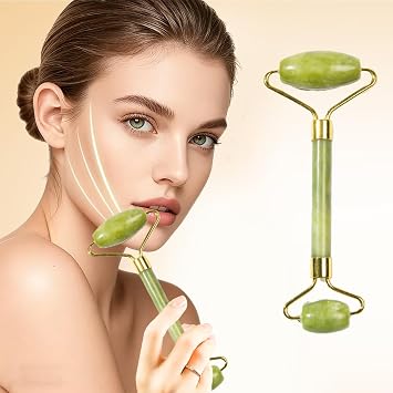 1 Pcs Green Jade Roller Massager,Jade Material, Gua Sha Anti Aging Wrinkles Puffiness Acupressure Facial Skin Care Gift for Women
