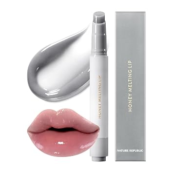 Nature Republic PLUMPING DE LABIOS MELTING (12 GRIS), Palo de labios suave Moody Plump Brillo hidratante, bálsamos hidratantes, fórmula voluminizadora, tinte desnudo y transparente, acabado brillante