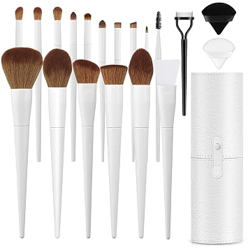 LUXBRU Juego de 20 brochas de maquillaje profesional con estuche, juego de brochas de maquillaje para base en polvo, juego de brochas para sombra de ojos, cejas, corrector, contorno, kit de brochas de
