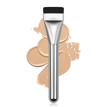Brocha de base plana, brocha de maquillaje coreana, espátula facial para base líquida, cepillo de maquillaje facial prémium para mezclar crema (plateado)