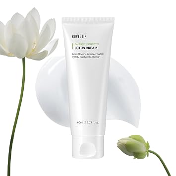 ROVECTIN Crema calmante Lotus – Crema facial hidratante ligera y calmante para pieles sensibles | 75% de extracto de agua de loto y niacinamida para antienvejecimiento | Cuidado de la piel vegano