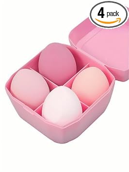 4 Pack Makeup Sponge Set Blender Beauty Foundation Blending Sponge, Flawless for Liquid, Cream, and Powder, Multi-colored Makeup Sponges with Storage Box, Pink