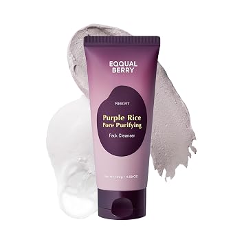 EQQUALBERRY Purple Rice Purifying Pack Cleanser - Mascarilla de arcilla de doble uso y limpiador de espuma | Limpieza profunda para el cuidado de los poros y preparación de la piel | AHA+BHA+PHA | Cuidado de la piel coreano para piel de vidrio, 4.58 onzas