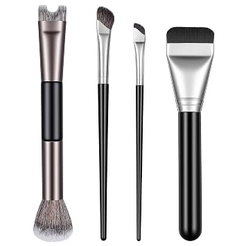 4 pinceles de contorno de nariz 2 en 1 en forma de U, cepillo de maquillaje esponjoso para base plana, cepillo de contorno en ángulo, juego de pinceles para definir sombra de nariz, esculpir rostro, resaltar mujeres principiantes de maquillaje