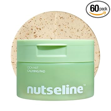 Nutseline Almohadillas calmantes de nuez de cica 60 hojas para el cuidado de la piel coreano, almohadillas refrescantes calmantes e hidratantes para pieles sensibles, extracto de niacinamida y