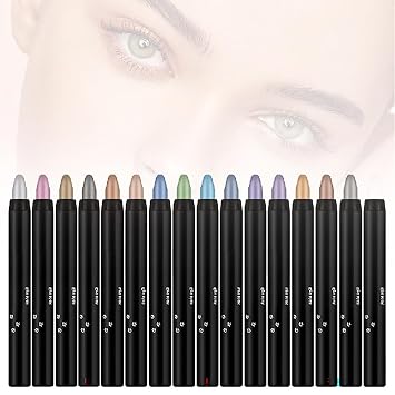 Sombra de ojos en barra brillante, lápiz resaltador de ojos impermeable de 16 colores con brillo, lápiz delineador de ojos con brillo, sombra de ojos brillante de larga duración (16 piezas multicolor)