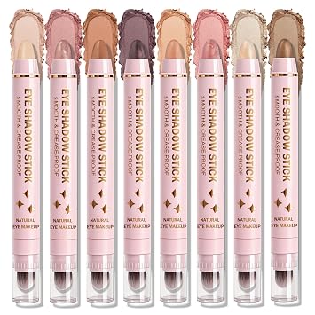 IONSGAKO - Juego de 8 barras de sombra de ojos en crema, barra iluminadora de sombra de ojos con acabados brillantes y mate, larga duración, resistente al agua, a prueba de arrugas, lápiz de sombra de