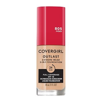 Covergirl Outlast Extreme Wear Base líquida 3 en 1 de cobertura completa, protector solar SPF 18, marfil, 1 onza líquida