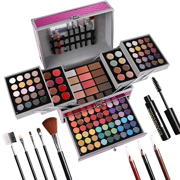 Kit Completo de Regalo de Maquillaje Todo en Uno para Mujeres y Niñas, Incluye Sombra de Ojos, Lápiz Labial, Corrector, Iluminador, Polvo de Cejas, Rubor, Contorno, Delineador de Labios, Pinceles
