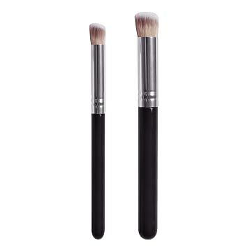 Juego de 2 brochas de maquillaje, cepillo corrector y cepillo de base plana para cobertura impecable, contorno, polvo, suave y denso
