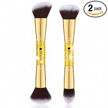 DUcare Juego de 2 brochas de base de doble punta, pinceles de maquillaje para líquidos, crema y polvo, pinceles sintéticos suaves para mezclar, bronceador, rubor e iluminador