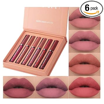 Juego de 6 lápices labiales líquidos mate nude, lápiz labial nude de larga