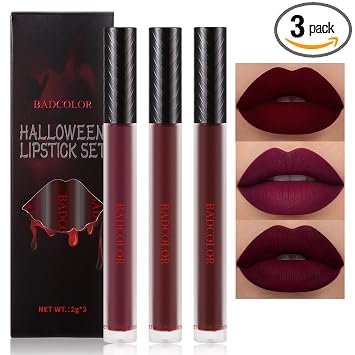 BADCOLOR Juego de lápices labiales líquidos mate de 3 colores rojo oscuro, ciruela, burdeos, vino tinto, lápiz labial para mujer, color de labios de alto impacto y larga duración para maquillaje