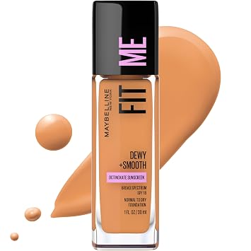 Maybelline New York Fit Me Dewy + Smooth Foundation, 330 Toffee, 1 onza (paquete de 1) (el embalaje puede variar)
