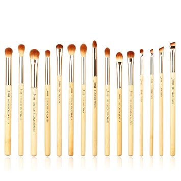 Jessup Juego de brochas de maquillaje de ojos, corrector de mezcla de sombra de ojos sintética premium, cepillo delineador de ojos, 15 piezas de pinceles de maquillaje de bambú etiquetados T137