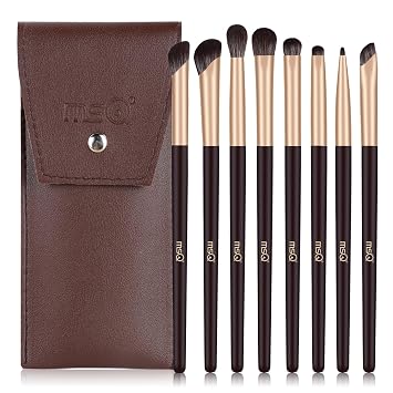MSQ Juego de 8 brochas de maquillaje para sombra de ojos con bolsa, suaves y sintéticos para sombra de ojos, delineador de ojos, mezcla, corrector, sombra de nariz (marrón)