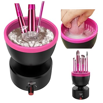 Máquina limpiadora de brochas de maquillaje de velocidad ajustable, limpiador eléctrico de esponja de maquillaje, cuenco de limpieza automático de silicona cosmética con tapa portabrochas, base líquida, contorno, sombra de ojos, cepillo de rubor