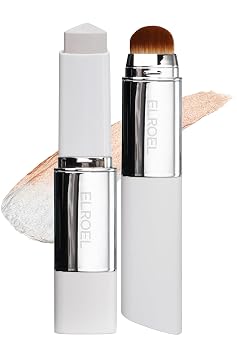 ELROEL Blanc Cover Cream Stick V White – Barra de base de maquillaje coreana que cambia de color con Volufiline – Cobertura media a completa con acabado luminoso – Doble extremo con brocha desmontable