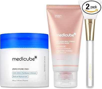medicube Clarify-to-Glow Juego de enmascaramiento: almohadilla cero poros 2.0, mascarilla de envoltura diurna lechosa esmaltada con colágeno