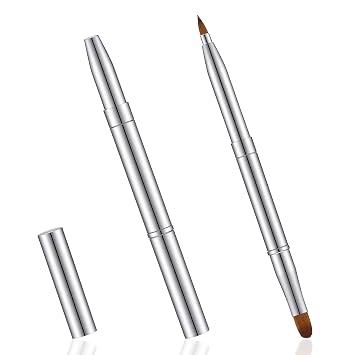 Cepillo de labios retráctil, cepillo de lápiz labial plateado de doble extremo, cepillos portátiles para brillo de labios, aplicador de sombra de ojos, pinceles de maquillaje de viaje con tapa