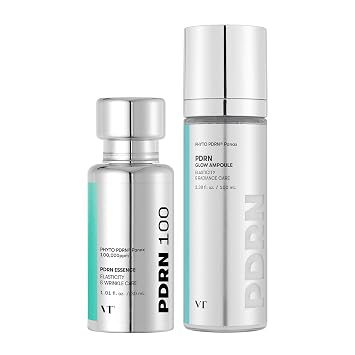 VT COSMETICS Bundle PDRN 100 Essence & PDRN Glow Ampolla brillante, suero brillante y spray facial de niebla, cuidado de arrugas, reafirmante y antienvejecimiento, hidratante, restauración de la piel, para piel seca y sensible, piel coreana, regalo